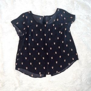 Torrid Black Squirrel Print Blouse - Size 1
